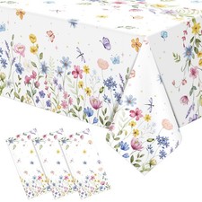 3 Pcs Spring Floral Tablecloth Decorations, Disposable Wildflower Butterfly T...