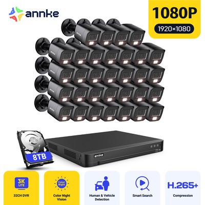 ANNKE 32CH 3K Lite DVR 1080P Video AI Security Camera System Color Night Vision