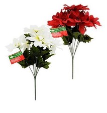 Christmas House Poinsettia Bushes with Glittered Accents, 13  Pack of 2 Red an