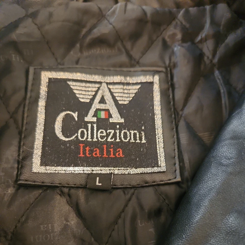  Chaqueta de cuero negra italiana con cremallera talla L de A Collezioni para hombre Foto 3 de 4