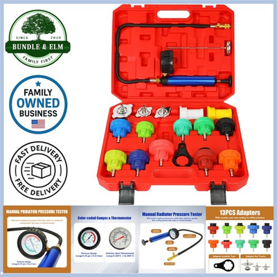 #ad 18pcs Universal Radiator Pressure Tester Kit Cooling System Tester for Motorc... $37.51