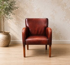 Vintage Deep Wine Red Leather Tub Armchair / Lounge Chair 🚚