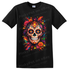 Sugar Skull Floral T Shirt Colorful Day of the Dead Art Festival Tee Gift Wear