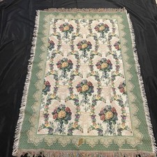 Goodwin Weavers Afghan Flowers Cotton Woven Throw Made In USA Decor Bed