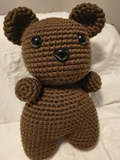 Handmade Crochet Brown Bear Stuffed Anigurumi Plush Toy Medium Inflated