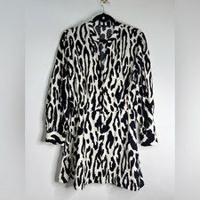 Women’s Zara Animal Print Fall Shirt Festival Dress Black and White Long Sleeve