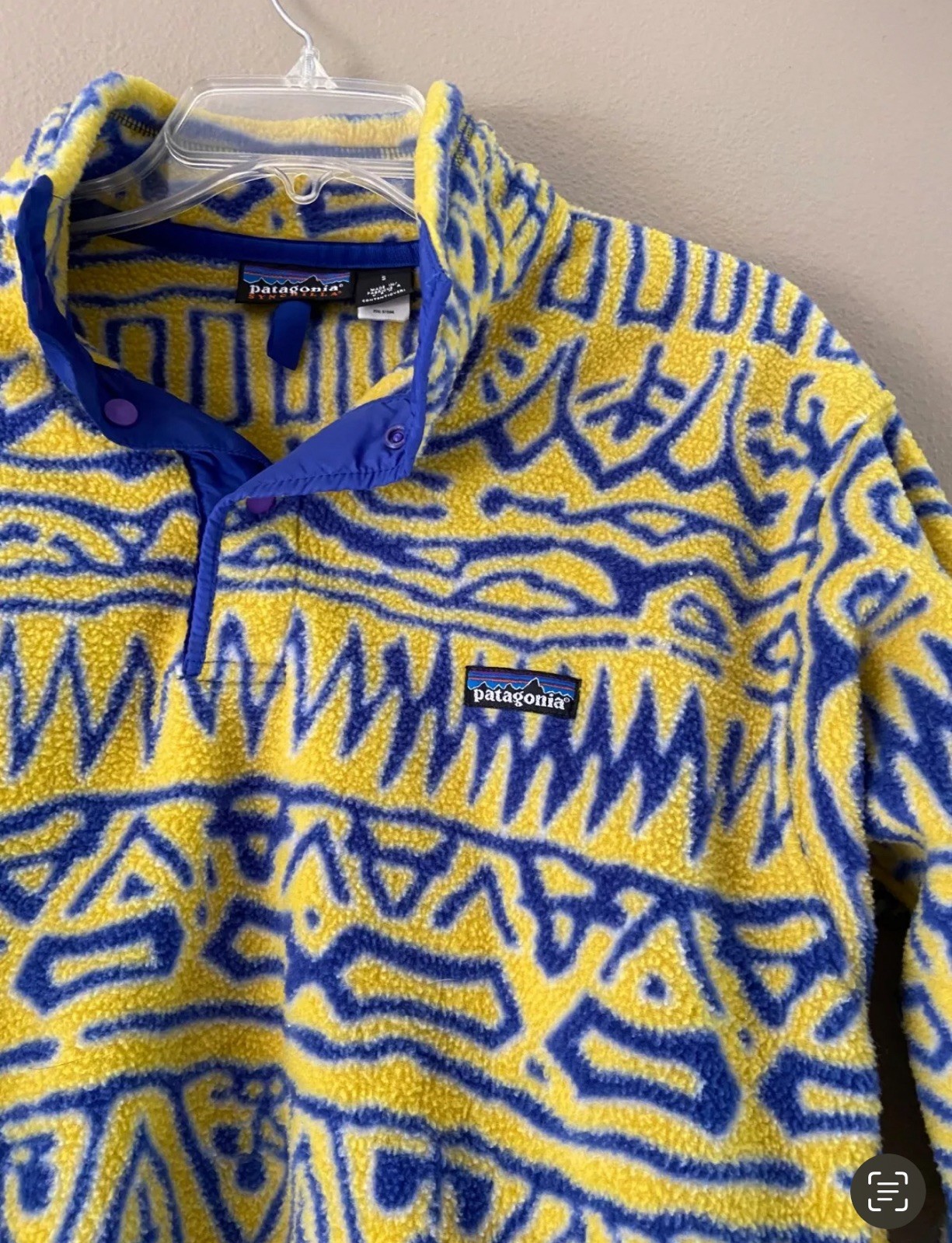 Patagonia Synchilla Yellow Blue Switchback pullover fleece jacket szS~super RARE image 3