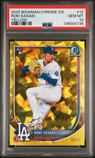2025 Bowman Chrome Sapphire Roki Sasaki YELLOW Sapphire RC /75 LOW POP - PSA 10
