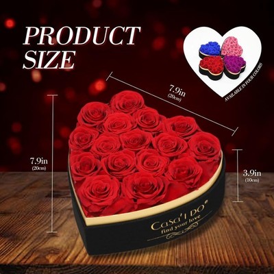 Preserved Roses Flowers for Delivery 16 Pcs Forever Flores in Heart Box with Ne