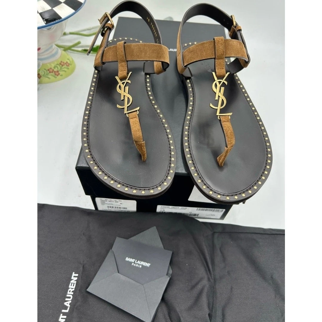 Men's Saint Laurent YSL logo CASSANDRE leather sandal size 44 made in Italy