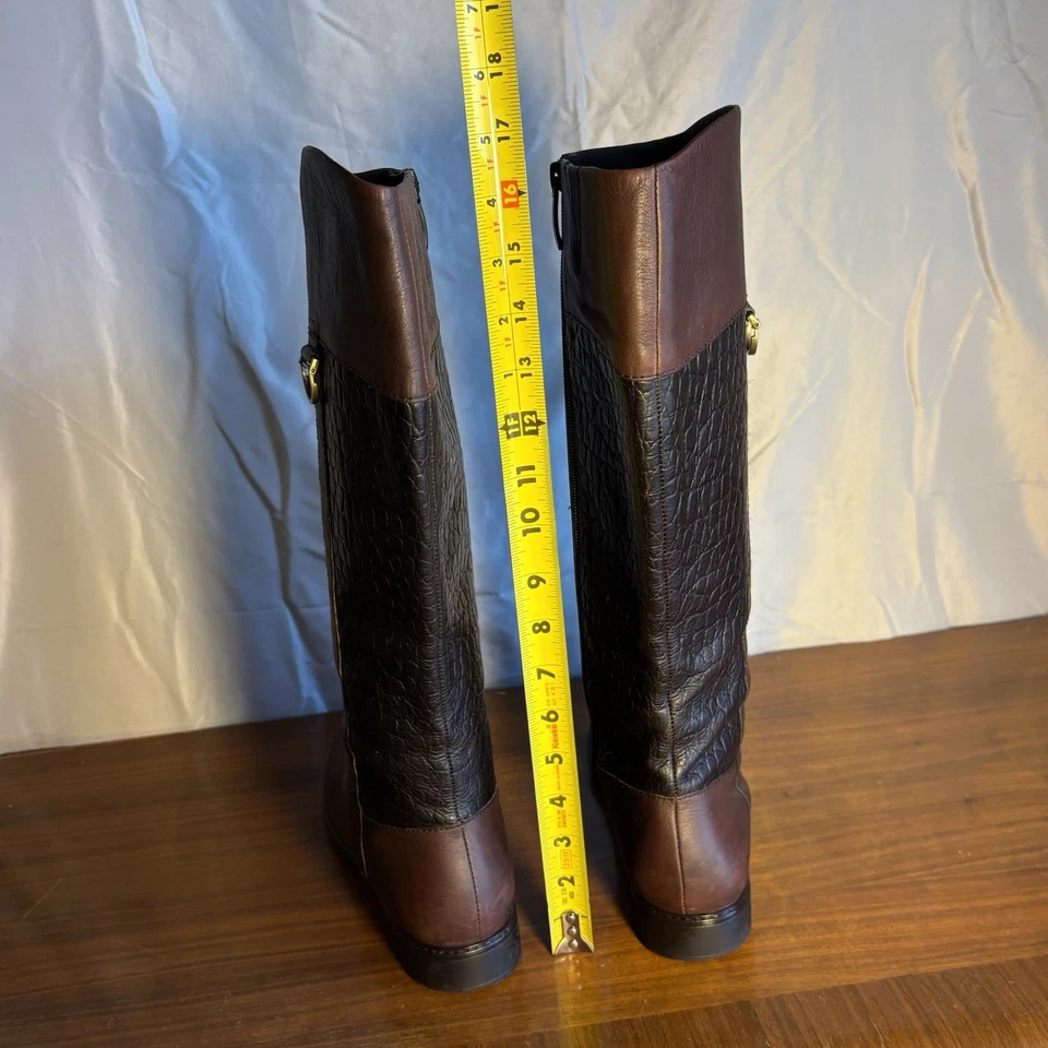 Botas de montar Liz Claiborne de cuero marrón y negro hasta la rodilla para mujer 10 Campus Foto 4 de 4