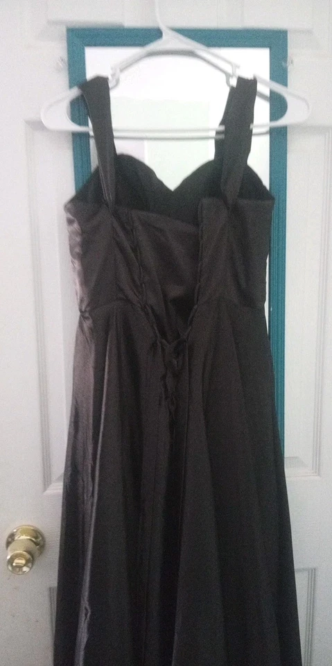  Vestido negro satinado para mujer correa ancha dama de honor, regreso a casa o graduación talla 2 Foto 4 de 4