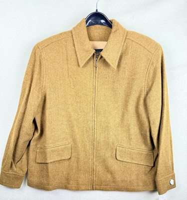 Rafael Suits Jacket Womens 14 Gold Wool Tweed Full Zip Collared Lined Short