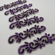 6 Purple Sequins Appliques Silver Beaded Border D2-2