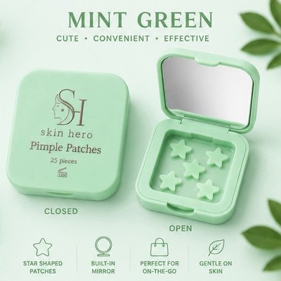 Skin Hero Hydrocolloid Acne Face Pimple Patches, 25 Pieces, Mint Green Mirror