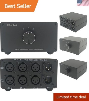 3-Way XLR Stereo Audio Switch Box, Balanced Audio Converter, Passive Signal S...