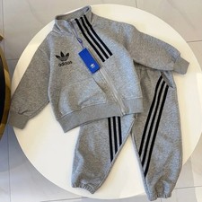  Kids  adidas Boys' Gray Tracksuit Set Jacket  Pants with Black Stripes