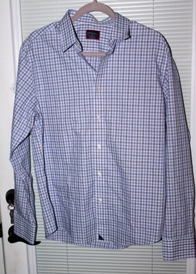 UNTUCKit Wilridge Wrinkle Free Button Up Shirt Blue Check size Large