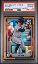 2024 BOWMAN CHROME PROSPECTS GOLD REFRACTOR #BCP186 BEN RICE 34/50 PSA 10
