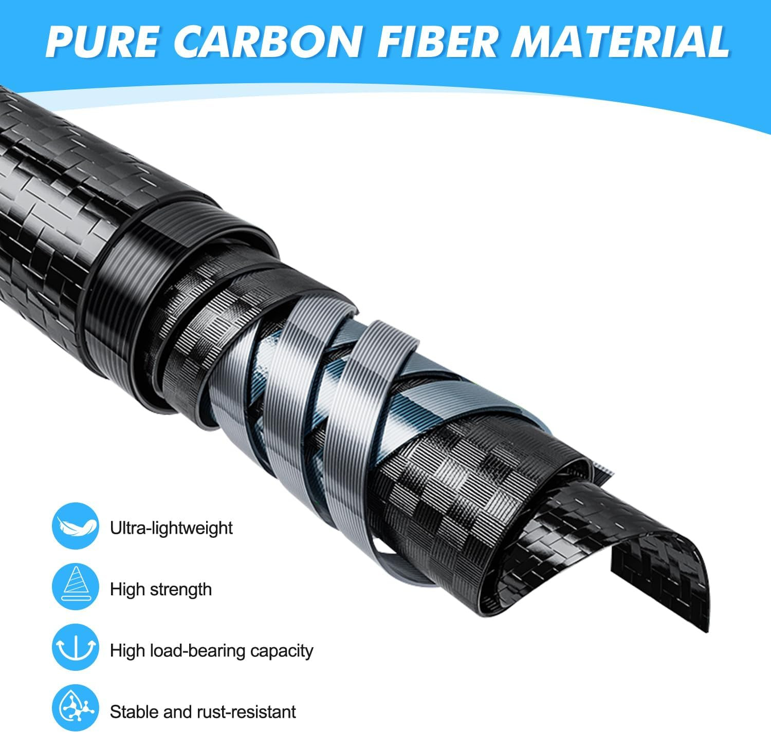 38" Carbon Fiber Pool Pole, Telescoping Skimmer Pool Cleaning Pole, Short Pool P