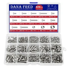 M3 M4 M5 Hex Socket Cap Screws Nuts Kit 434pcs – 304 Stainless Steel Set