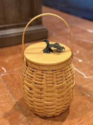 Longaberger 2000 OCTOBER FIELDS PUMPKIN BASKET & LID LEAF FINIAL 16951 Handle EU