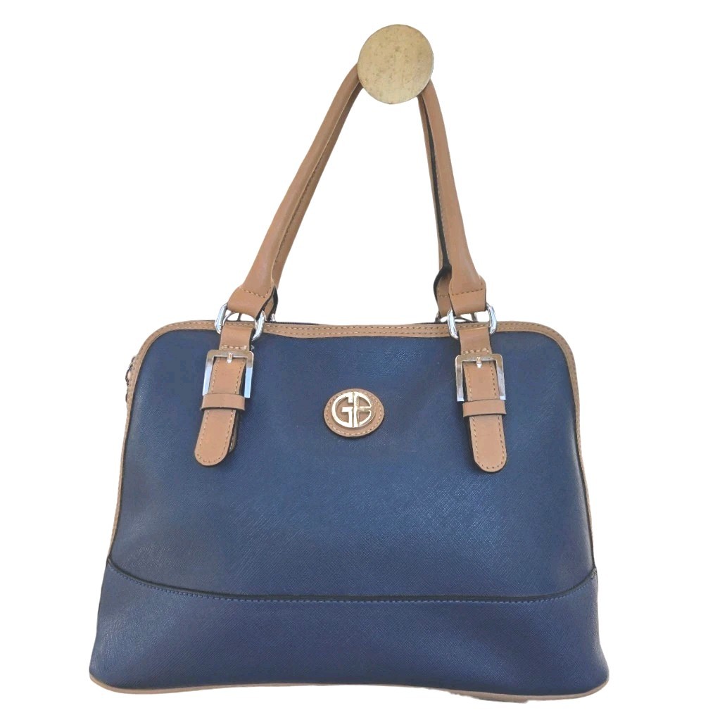 Giani Bernini Saffiano Blue & Tan Dome Satchel Vegan Leather
