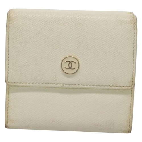 CHANEL Bifold Wallet Leather White Gold CC Auth bs27934 - Picture 13 of 22