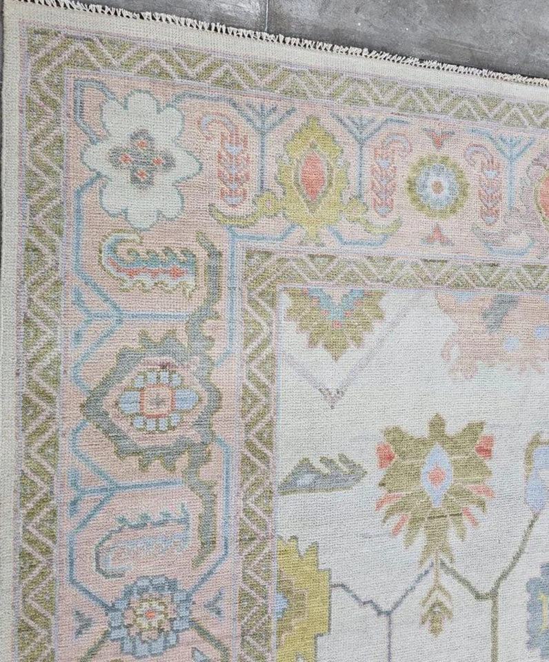 Alfombra Lio Oushak | Alfombra de lana anudada a mano | Alfombra turca geométrica azul | Alfombra de área Foto 2 de 4