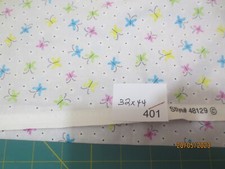 32 x 44" wide Colorful Dragonflies Cotton Fabric on light gray style  48129