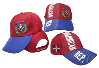 Dominican Republic Country Letters Emblem Red Blue Bill 3-D Embroidered Cap Hat