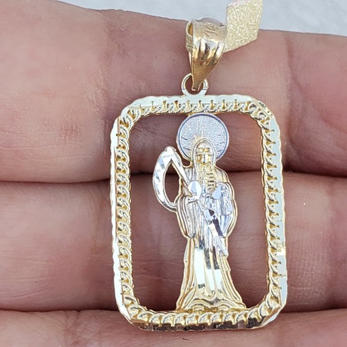 14k Gold santa muerte grim reaper angel of death pendant rectangular 1.25"  - Picture 1 of 10