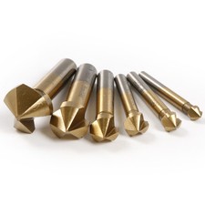 6 Pc 3 Flute HSS Titanium Chamfer Chamfering End Mill Cutter Bit Countersink Set