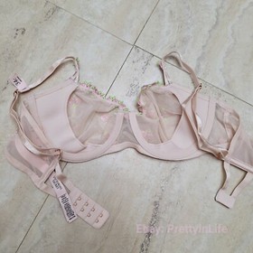 Victoria's Secret Dream Angels unlined bra set embroidery pink rose bud sheer