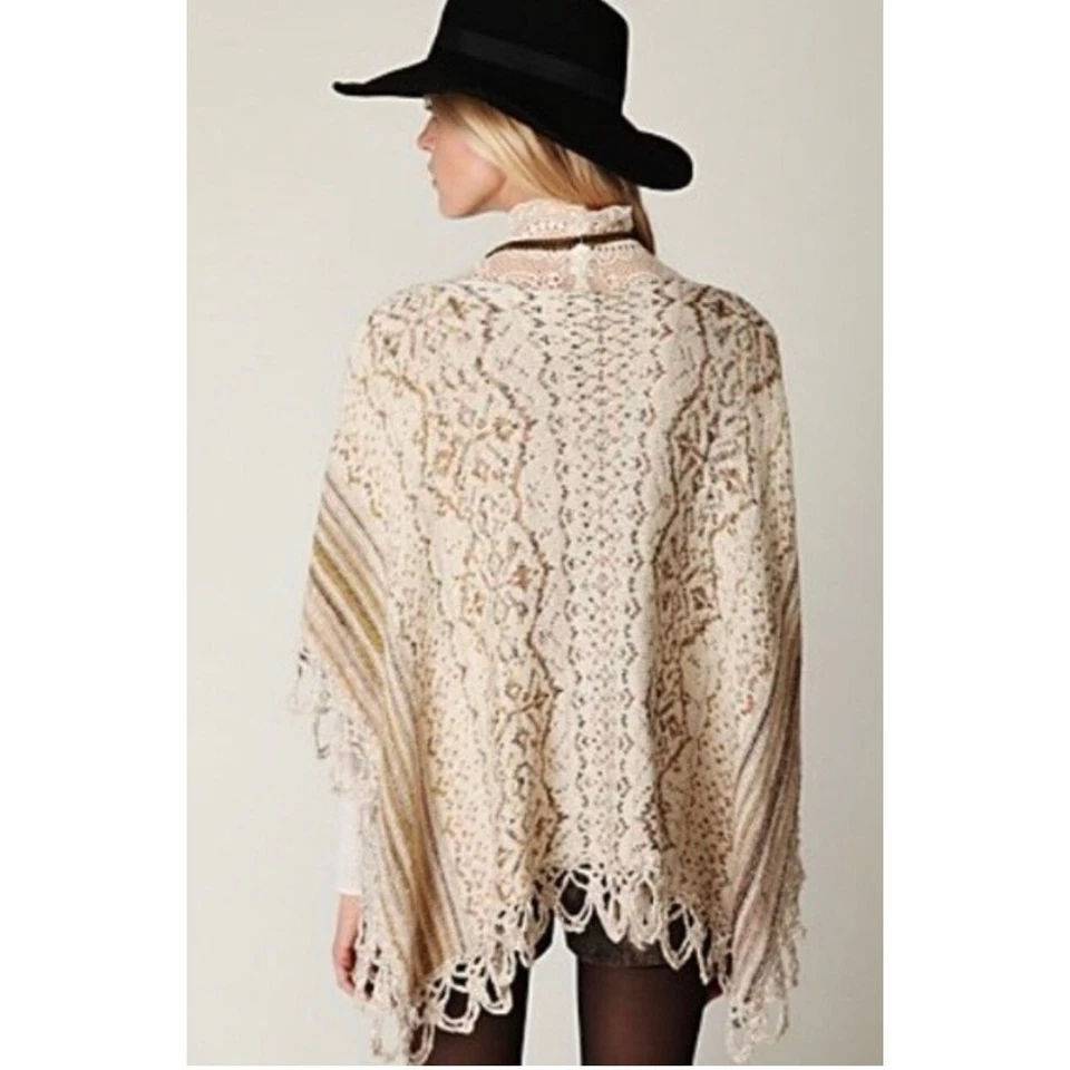 Poncho Free People Casablanca Capa Suéter Lana Seda Lino Mezcla Alpaca S Boho Foto 3 de 4