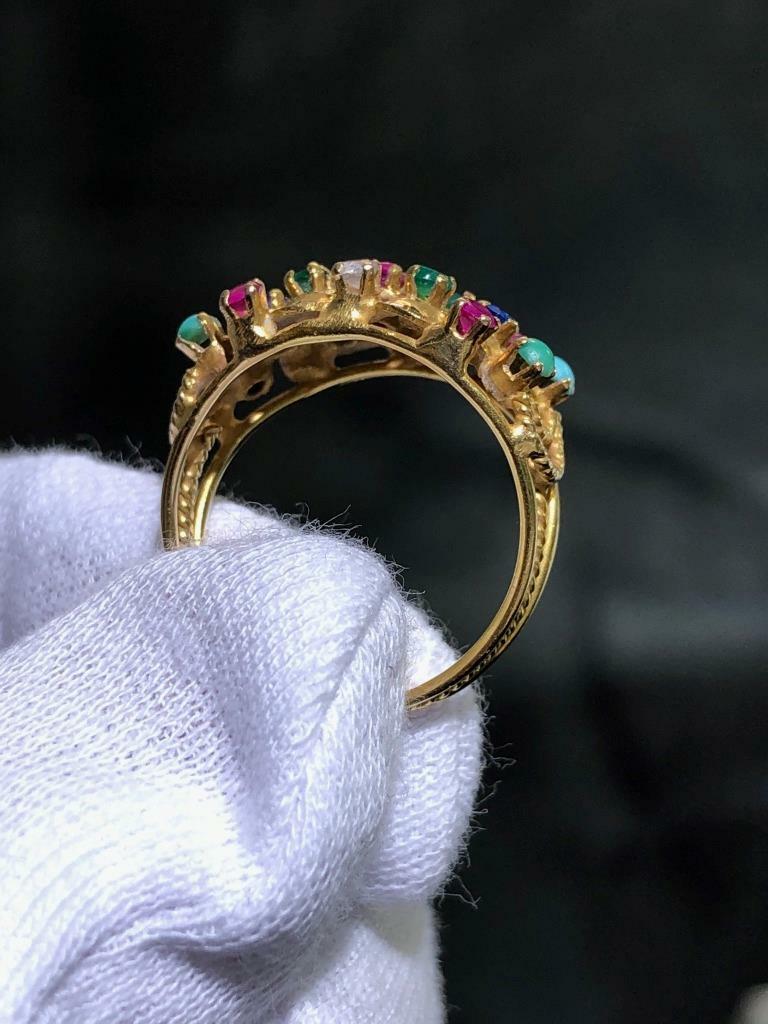 14k Solid Yellow Gold Ruby & Multi Gemstone Hand … - image 12