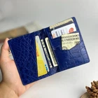 Real Crocodile Leather Blue Credit Card Holder Mini Bifold Wallet RFID Blocking
