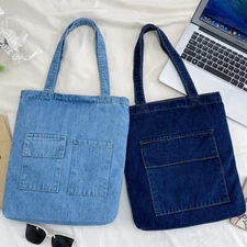 Womens Denim Tote Bag Travel, Blue Jean Shoulder Bags Purse Handbag with Zipper