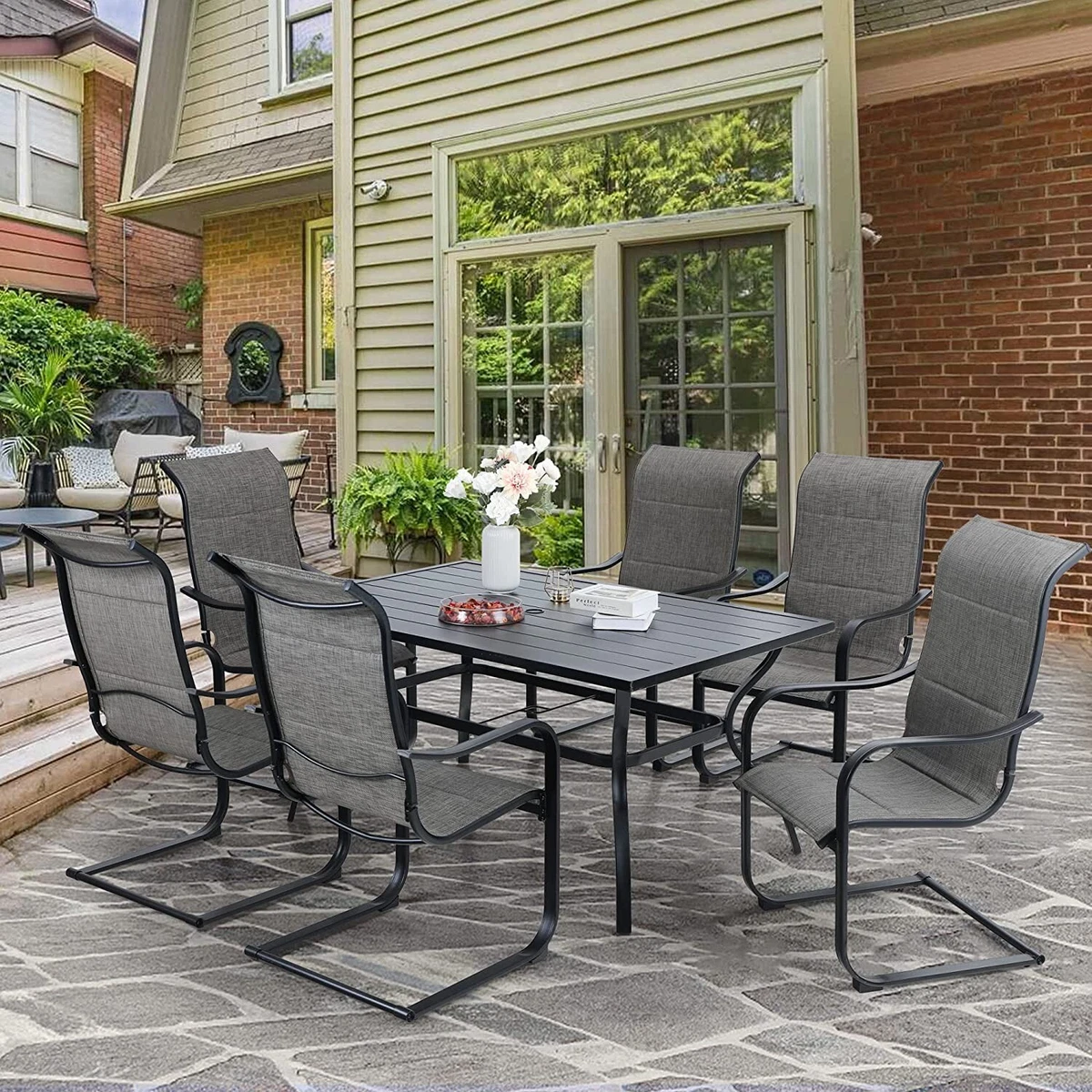 7 Piece Patio Dining Furniture Set Outdoor Chairs Table with