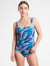 Athleta Square Neck Bra Cup Print Tankini Make a Splash Cool NWT Size 34 B/C