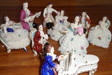 Antique Dresden figurines. 8 - piece set of m...