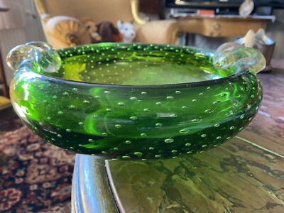 Großer Murano Aschenbecher Luftblasen Goldstaub XXL Bowl Italy 50er