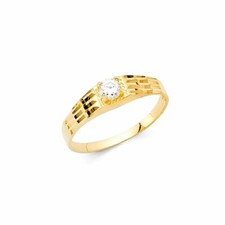 Real 14K Yellow Gold Children's Baby Oval Cubic Zirconia Babies Ring Band