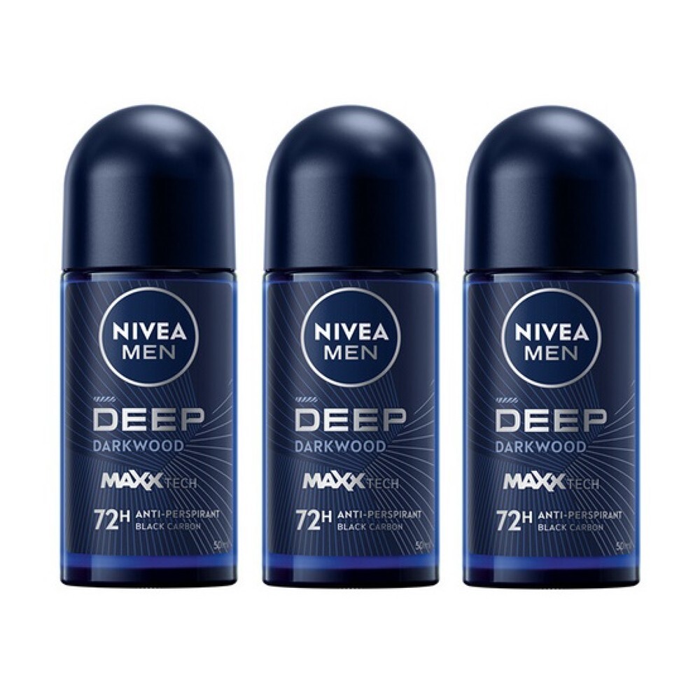 3x 50ml Deodorant Antiperspirant Nivea Men Deep Black Carbon Dark