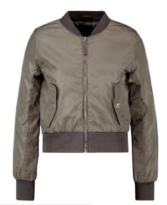 Womens Boohoo Zip through Bomber Jacket XS Khaki | eBay