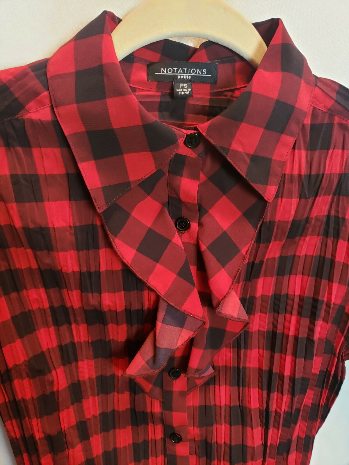 Notations Women's Button-Down Top Ruffle Check Fl… - image 2