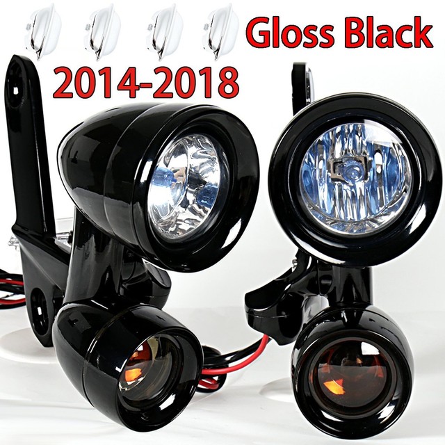 Black Fairing Mounted Driving Lights Turn Signals Fits Harley Street