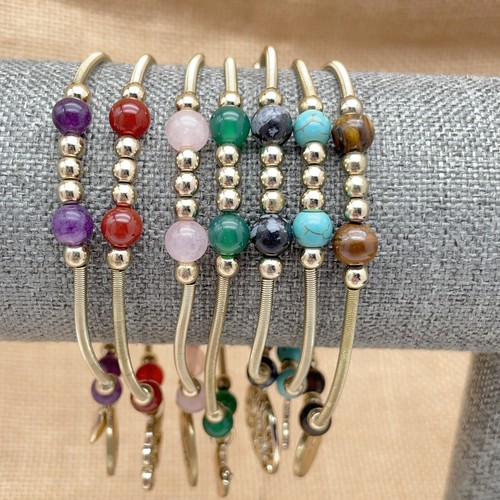 R J Graziano Stretch Bracelets Inspire 7 pc Semi Precious Gemstones Charms