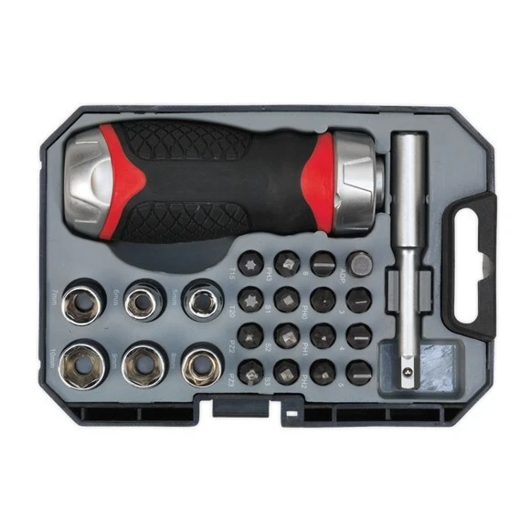 Sealey Premier 24pc Fine Tooth Stubby Ratchet Screwdriver Socket & Bit Set - Image 3 of 3