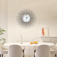 Modern Wall Clock Vintage Metal Crystal Sunburst Luxury Diamond Quartz 60cm